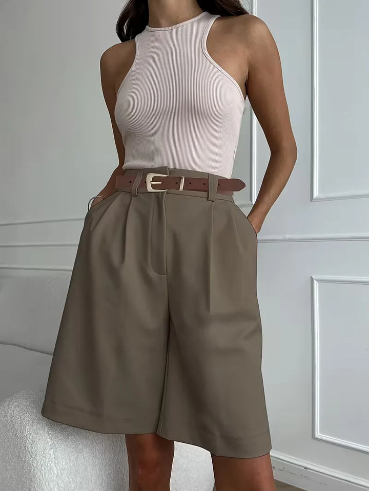 High-waisted straight leg shorts
