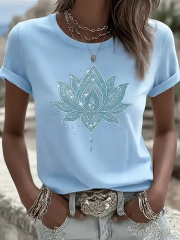 T-shirt met lotus bloemenprint