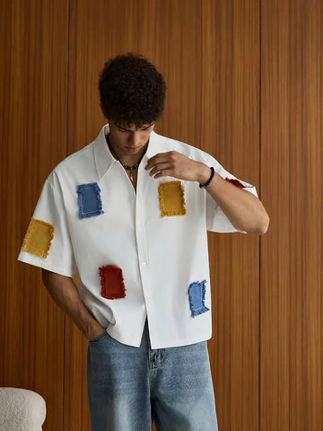 Korte mouw overhemd met patchwork