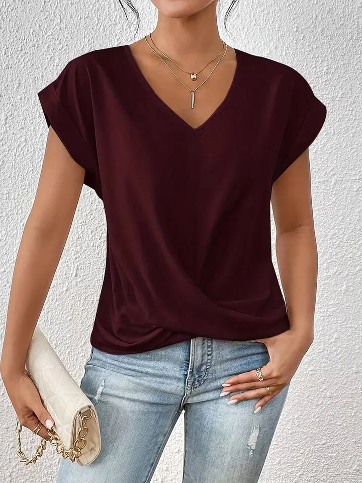 V-hals T-shirt met draped front