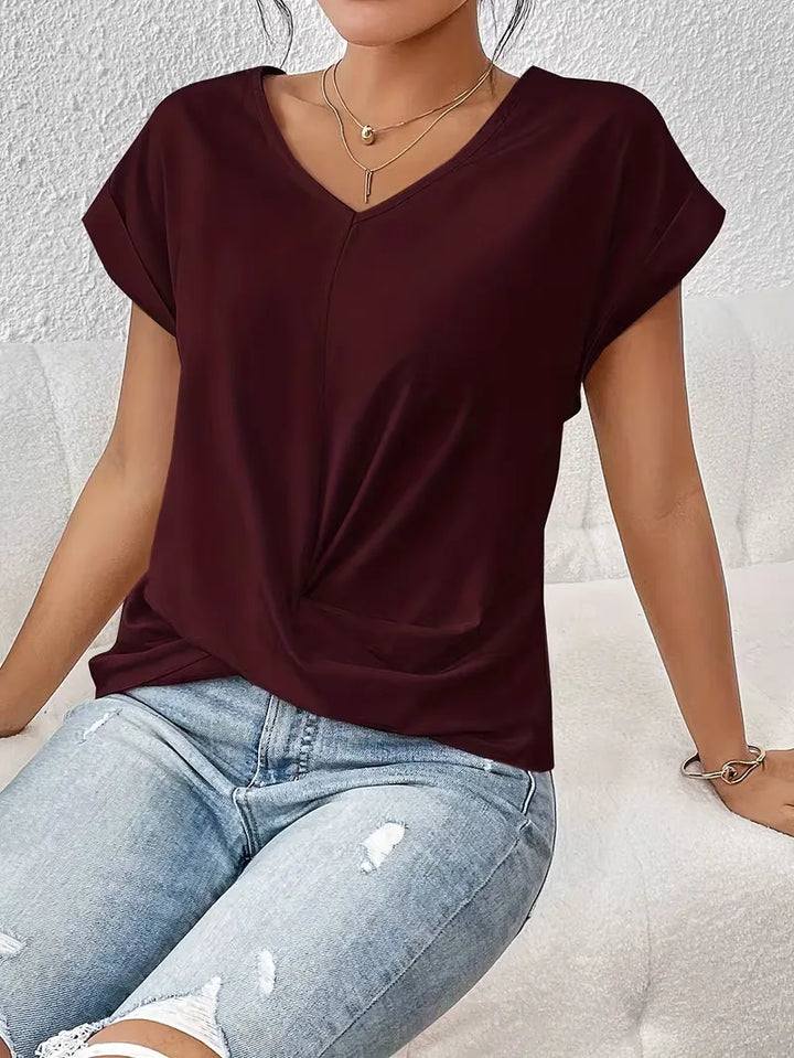V-hals T-shirt met draped front