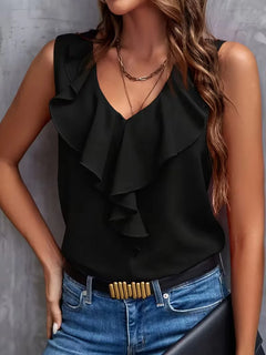 blouse met V-hals en ruffles
