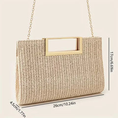 Woven clutch met vierkante handgreep