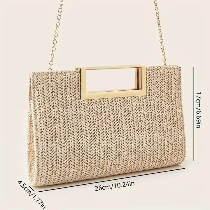 Woven clutch met vierkante handgreep