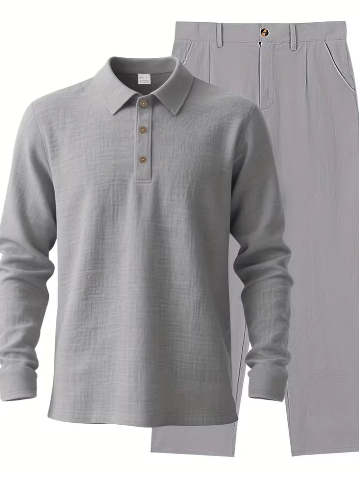 Linnen pak met mandarin collar