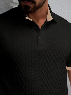 Polo met V-neck en jacquard patroon