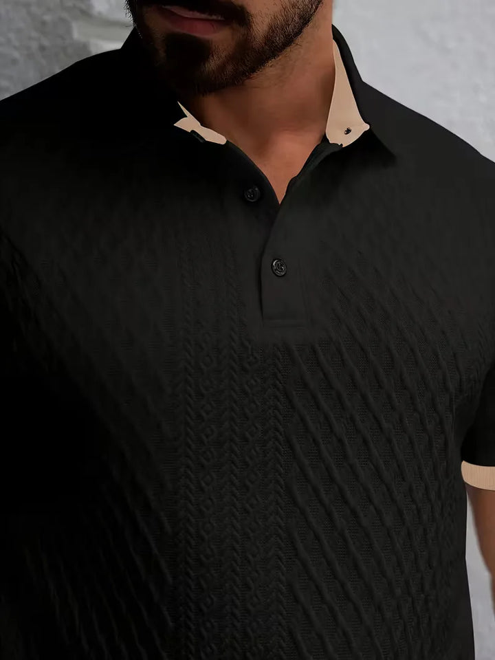 Polo met V-neck en jacquard patroon