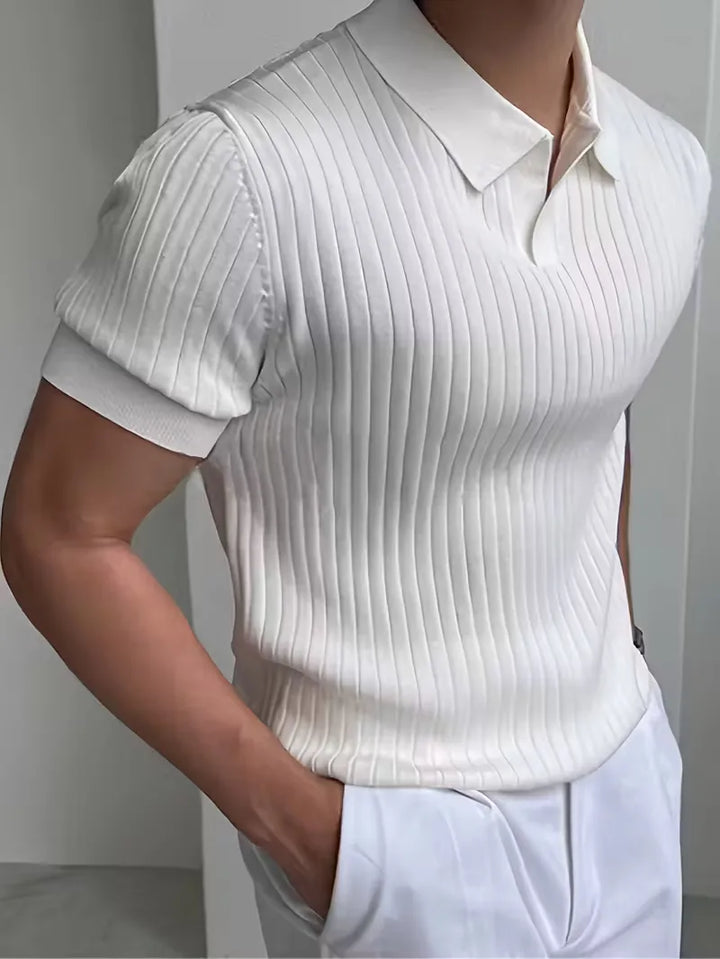 Polo met V-neck en ribbed texture