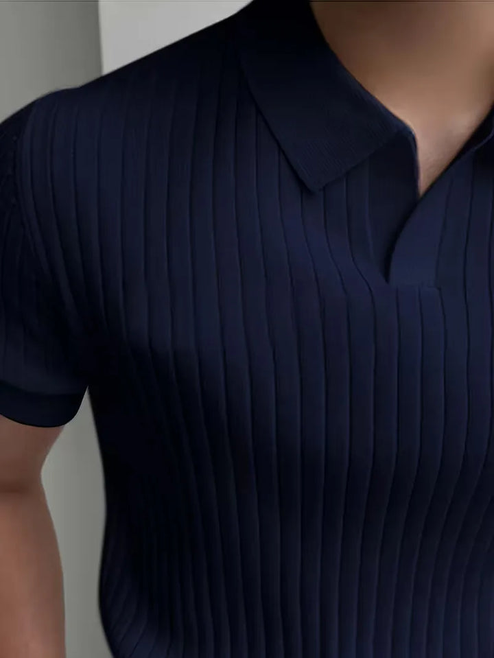 Polo met V-neck en ribbed texture