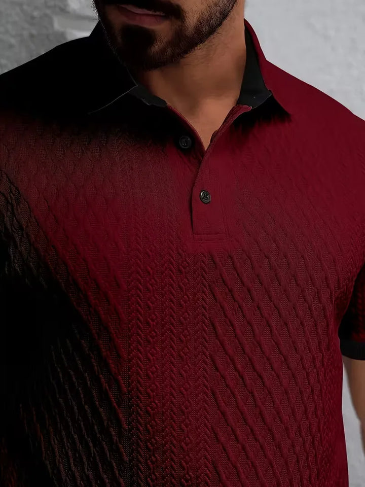 Polo met V-neck en jacquard patroon