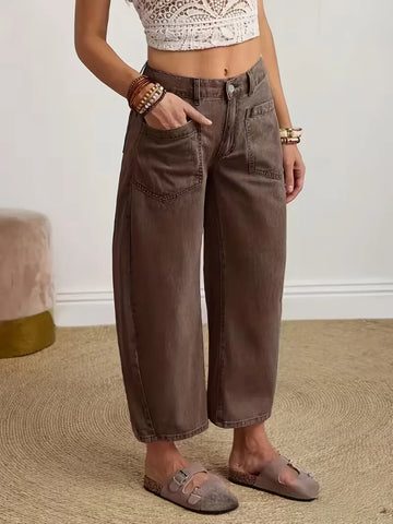 Wide leg broek met knoopsluiting