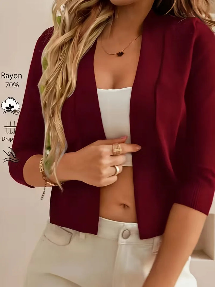 Paarse open-front cardigan 3/4 mouwen