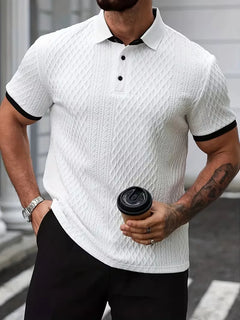Polo met V-neck en jacquard patroon