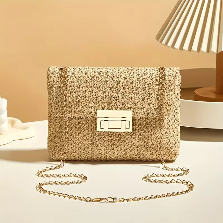 Woven clutch met gouden sluiting