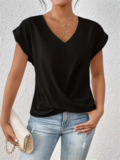 V-hals T-shirt met draped front