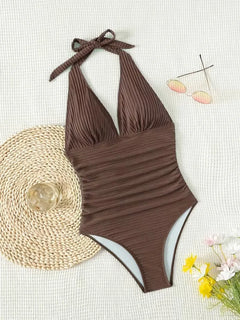 Badpak met halter en diepe V-hals