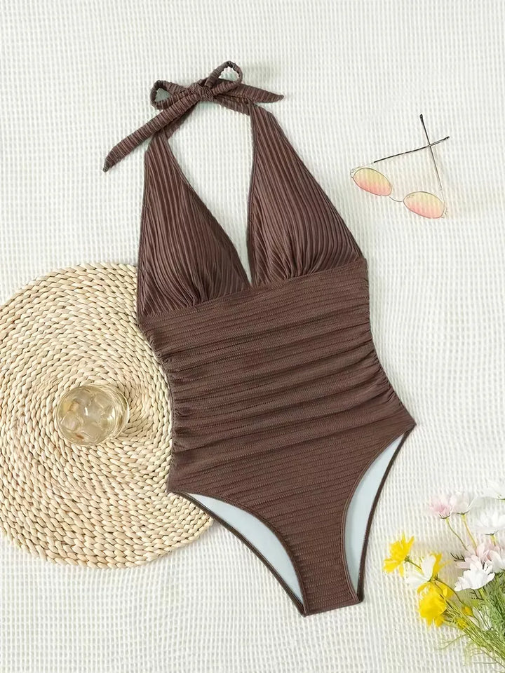 Badpak met halter en diepe V-hals