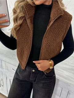 Vest met rits en faux shearling