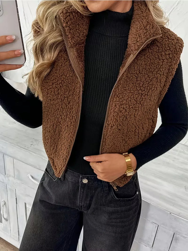 Vest met rits en faux shearling