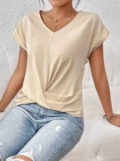 V-hals T-shirt met draped front