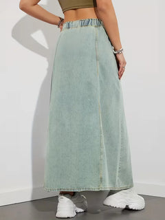Denim rok met elastische tailleband