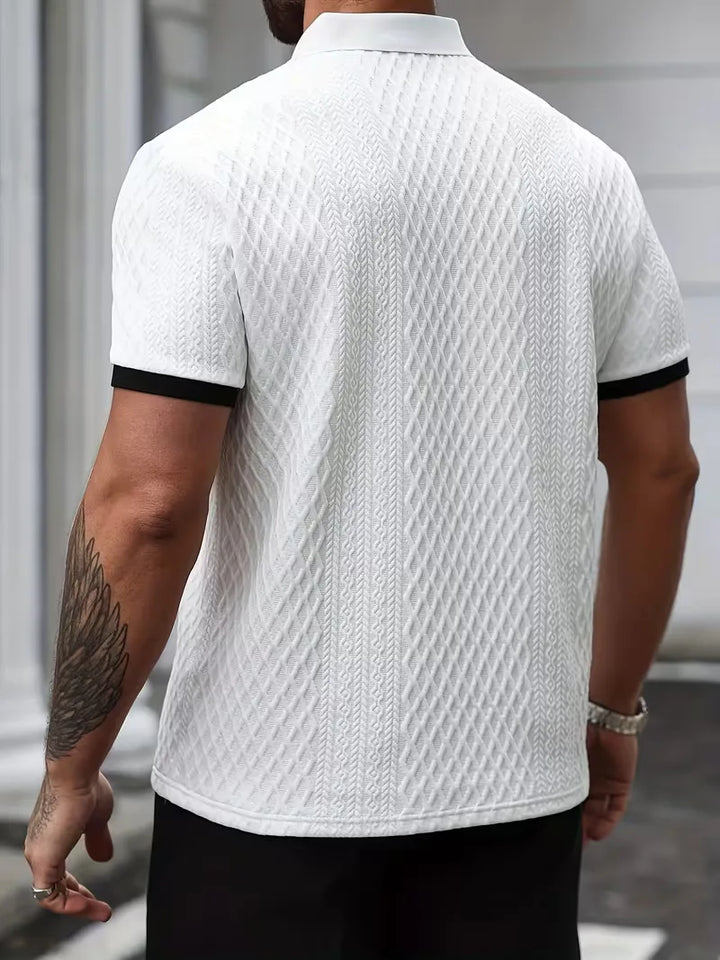 Polo met V-neck en jacquard patroon