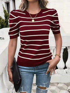 T-shirt dames met strepen en puffed sleeves