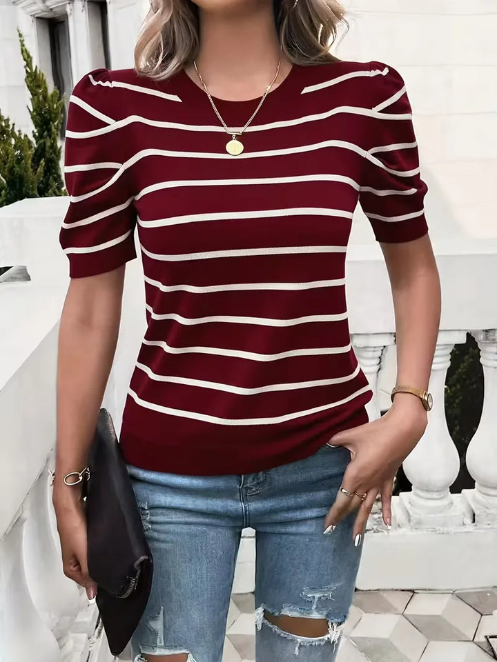 T-shirt dames met strepen en puffed sleeves