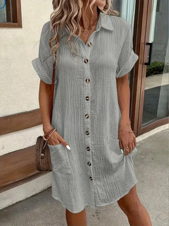 Overhemdjurk met V-neck en korte mouwen