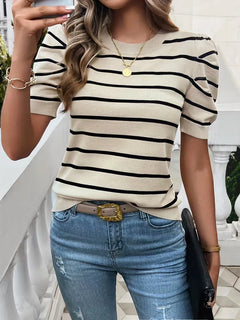T-shirt dames met strepen en puffed sleeves