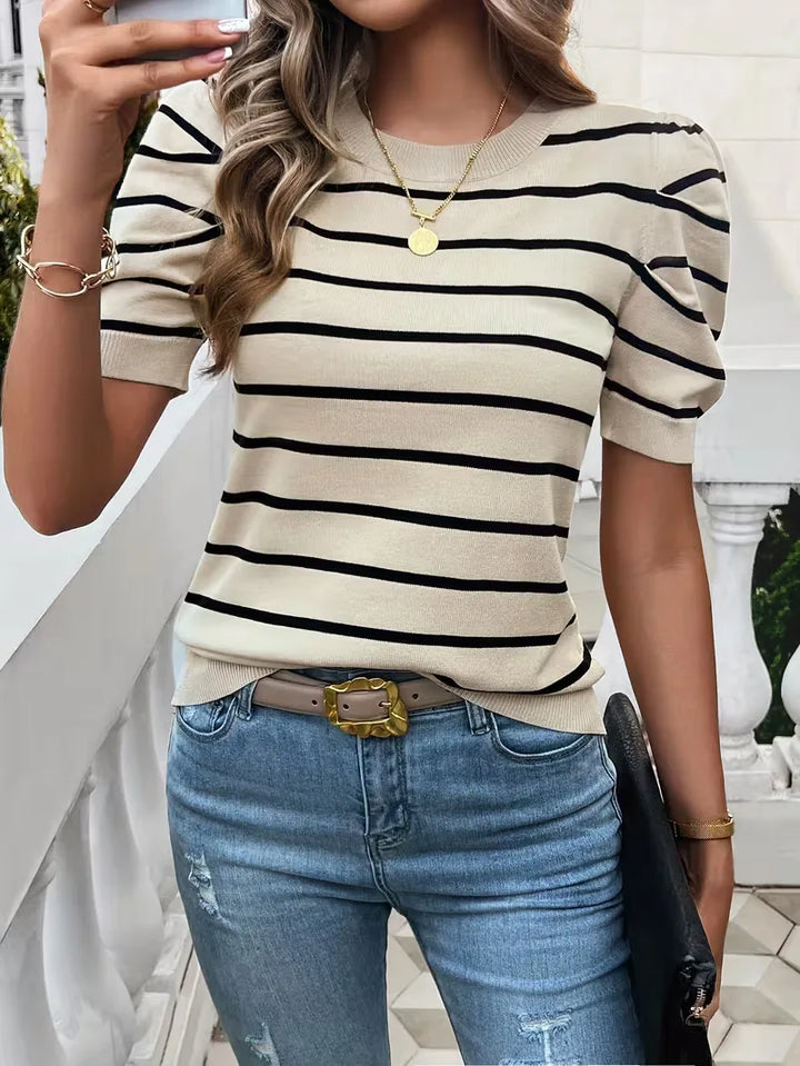 T-shirt dames met strepen en puffed sleeves