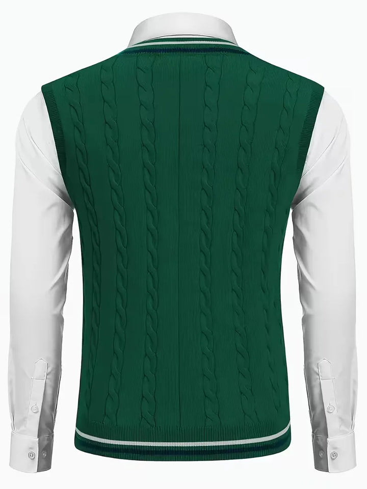 Mouwloos gebreid vest met V-hals