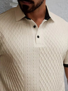 Polo met V-neck en jacquard patroon