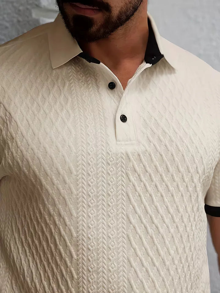 Polo met V-neck en jacquard patroon