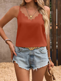 Tanktop met V-hals en scallop trim