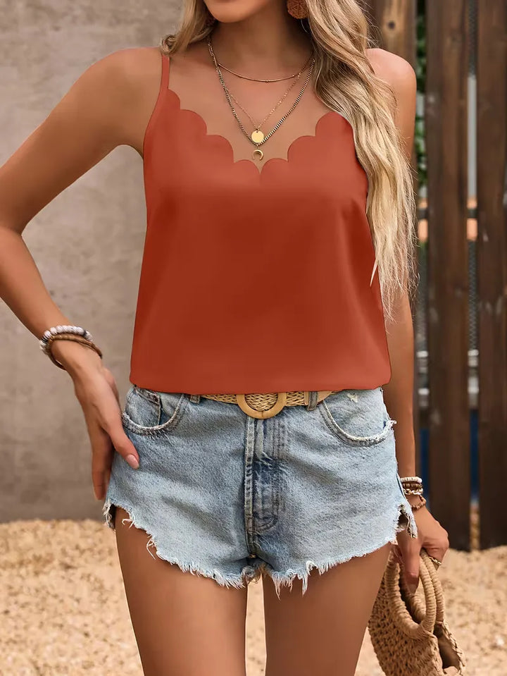 Tanktop met V-hals en scallop trim