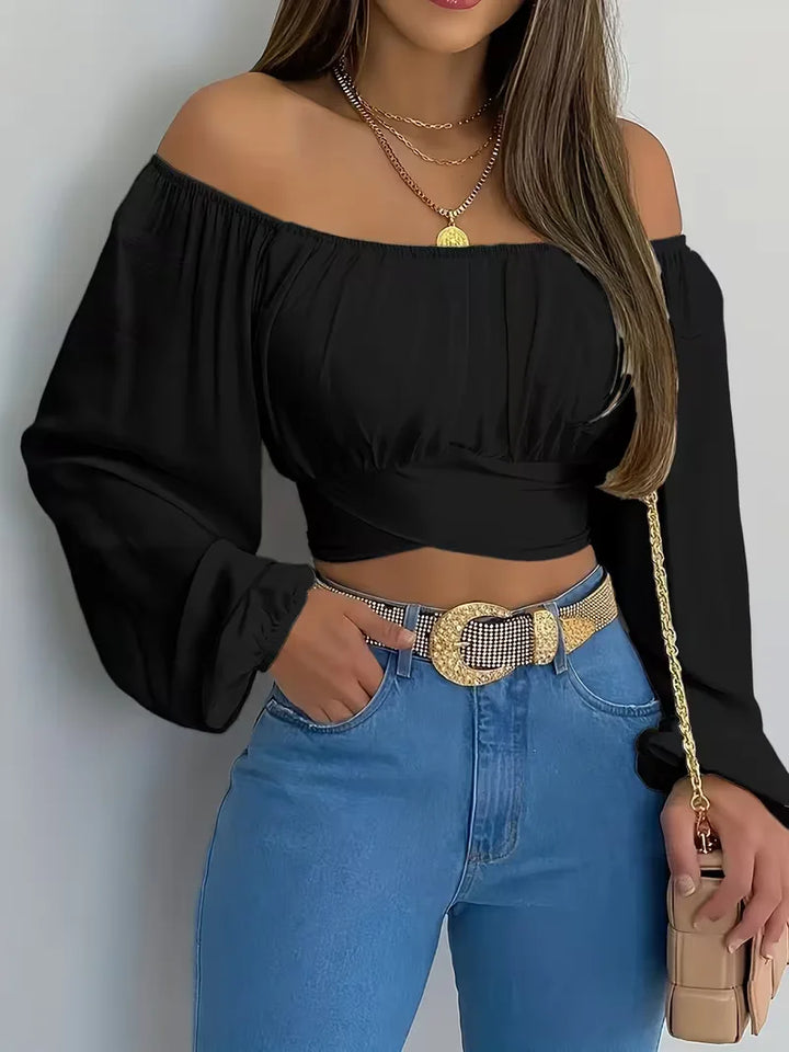 Off shoulder blouse met strik