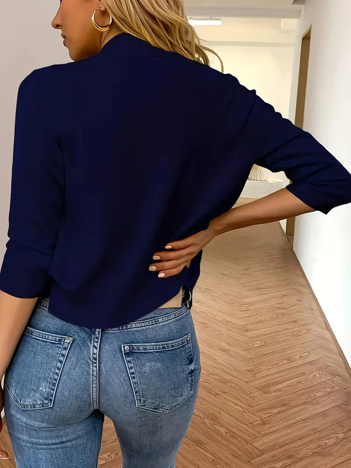 Paarse open-front cardigan 3/4 mouwen