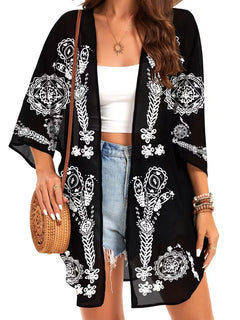 Chiffon kimono met bloemenprint