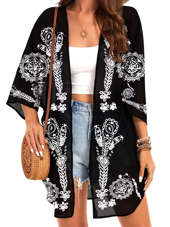 Chiffon kimono met bloemenprint