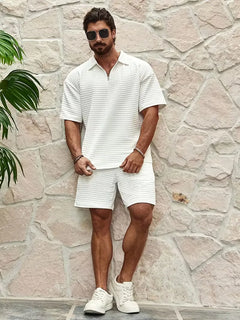 Shorts met V-neck en textuur