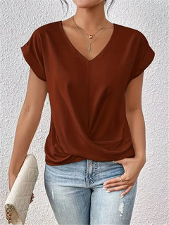 V-hals T-shirt met draped front