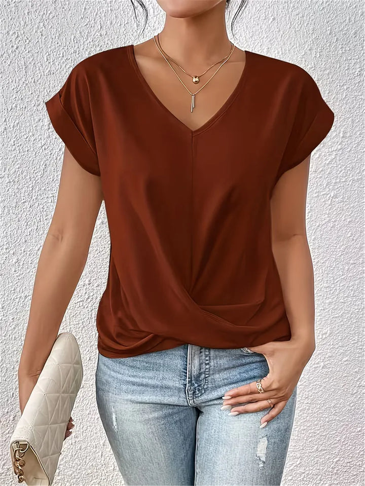 V-hals T-shirt met draped front