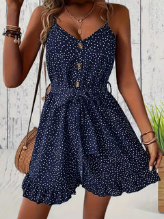 Playsuit met polka dot en V-hals