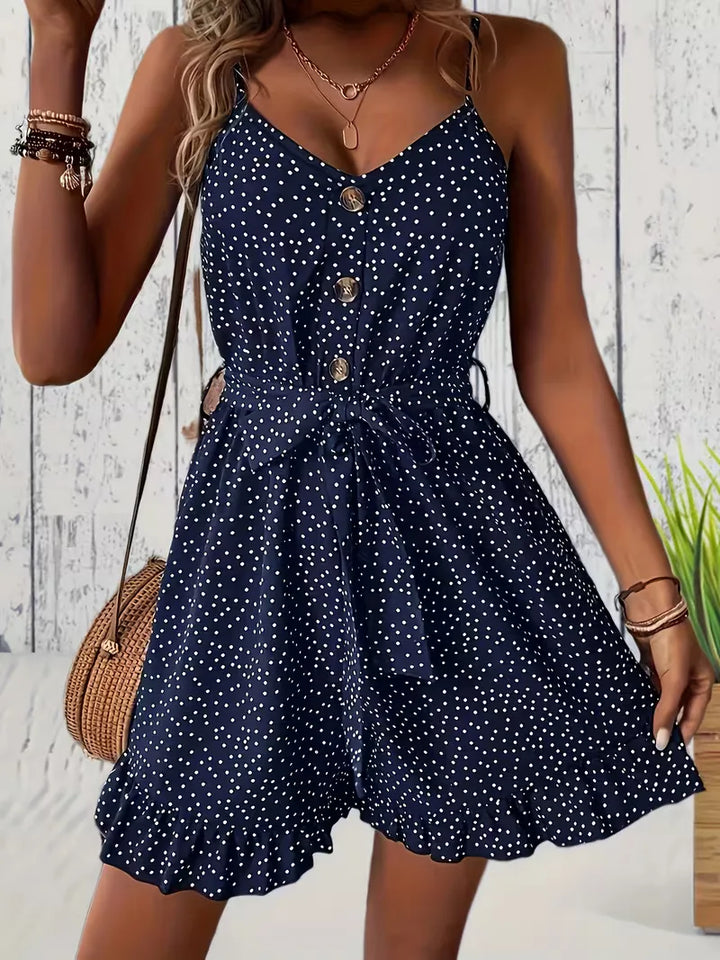 Playsuit met polka dot en V-hals