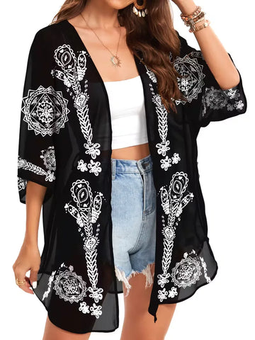 Chiffon kimono met bloemenprint