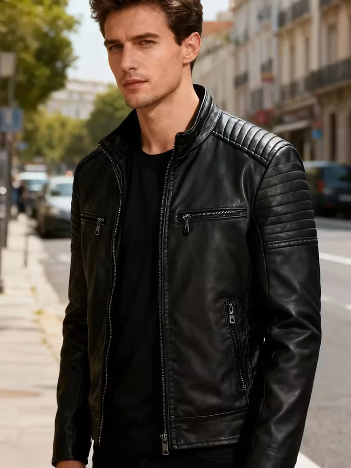 Leren jassen met quilted schouders