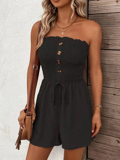 Strapless playsuit met wijde pijpen