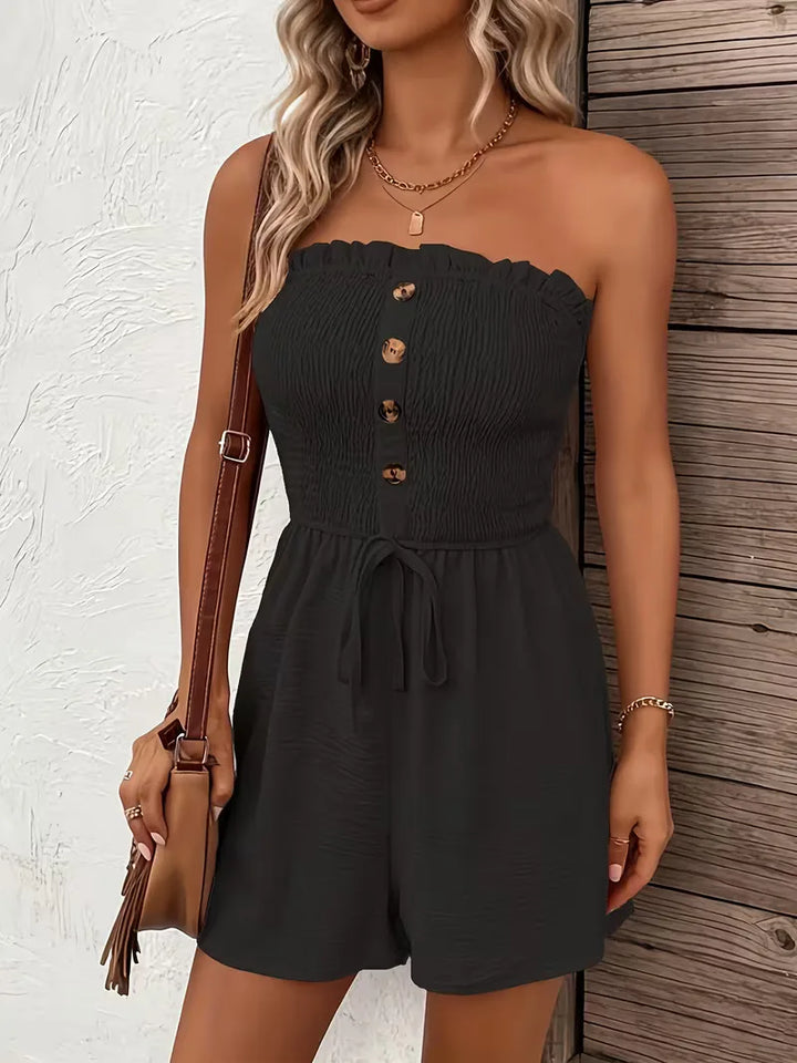 Strapless playsuit met wijde pijpen