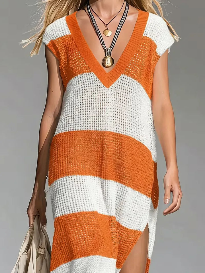 Maxi cover-up met V-hals